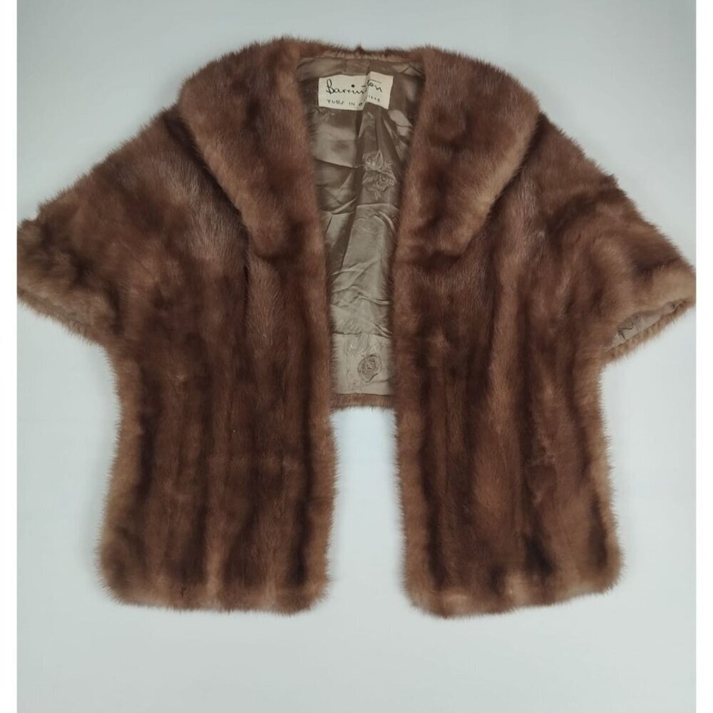 Barrington Furs Women OS Vintage 1950s Real Fur Stole Brown Floral Oakville